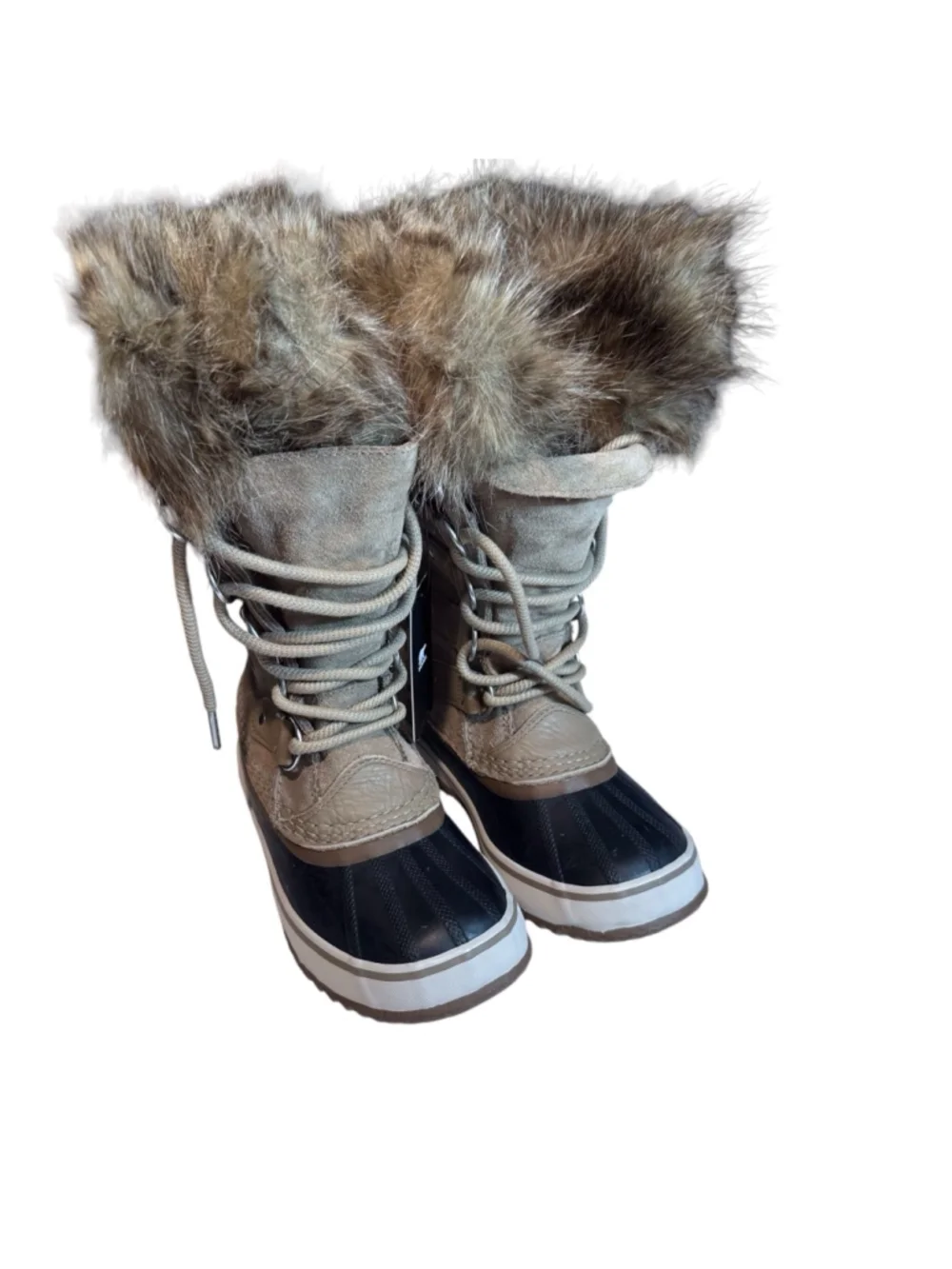 Womens Sorel Joan of arctic taupe fur lined size 5